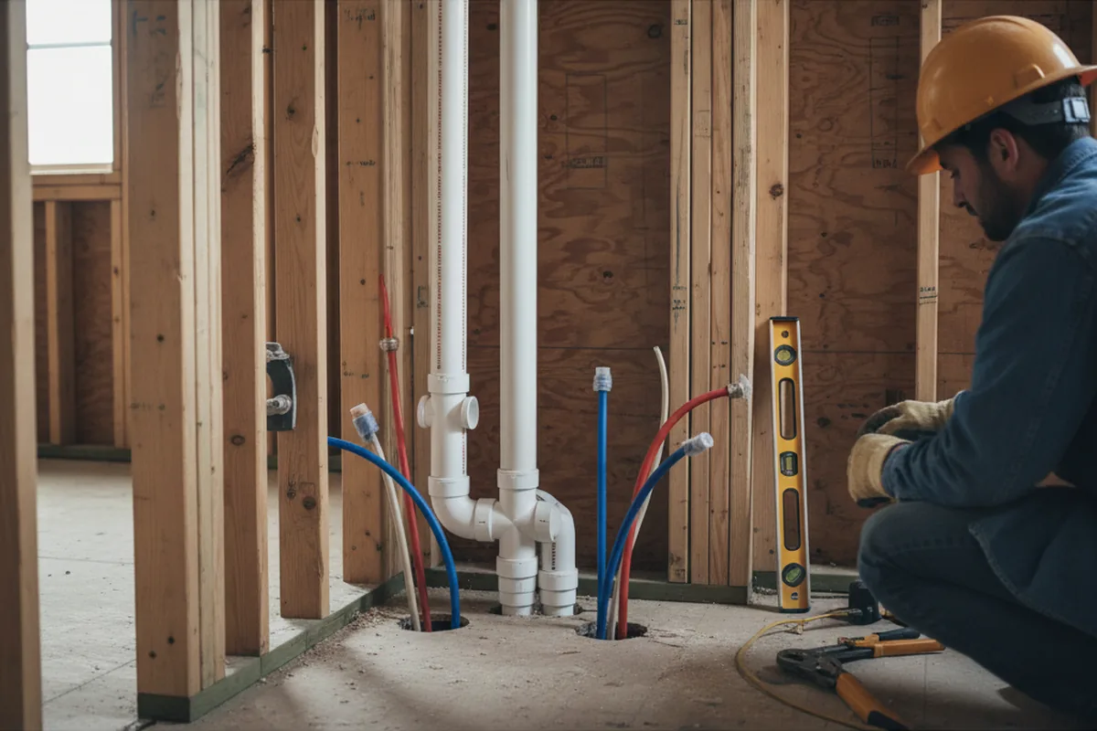 Drain and supply rough-in during Sump Pump Repair in Bow